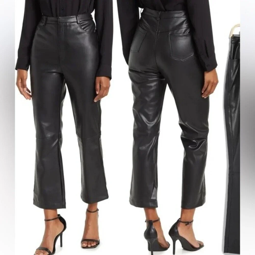 NWT LUCY PARIS‎ | Faux Leather Flat Front Crop Olive Green Pants M